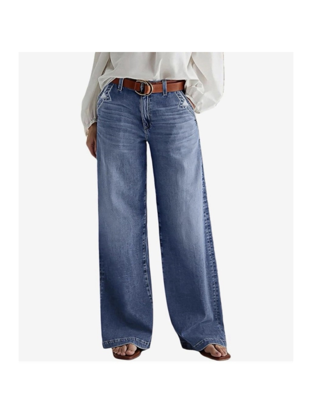 FLAMINGALS Women Navy Blue Wide Leg Jeans High Rise Button Fly Stretch Denim XS